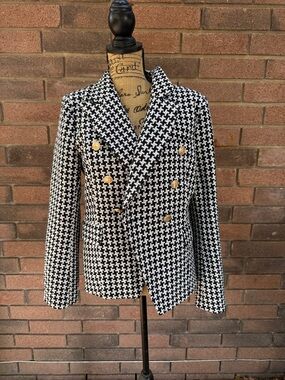 Vici Black & White Houndstooth Double-Breasted Blazer Size Large